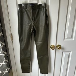 NWT Zara Green Leather Leggings